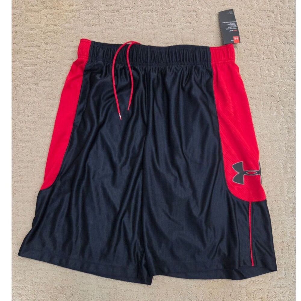 NWT Under Armour Perimeter Shorts Mens Large Black Red 11 Inch Inseam Basketball